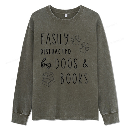 Pagewings Dogs And Books Unisex Washed Long Sleeve T-shirt