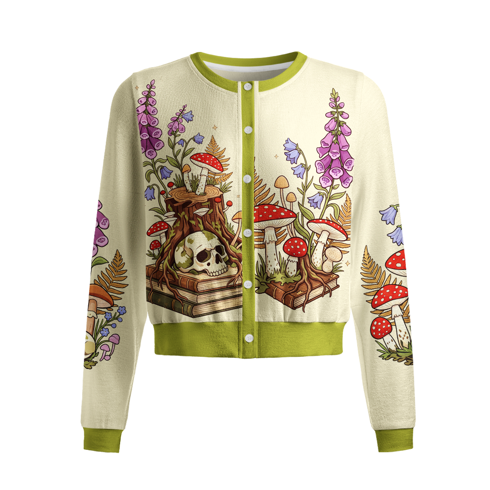 Pagewings Skull Reader Crew Neck Cardigan Sweaters