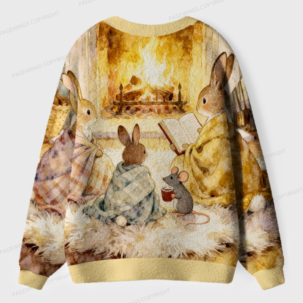 Pagewings Rabbit Loves Reading Unisex Ugly Cardigan Sweaters