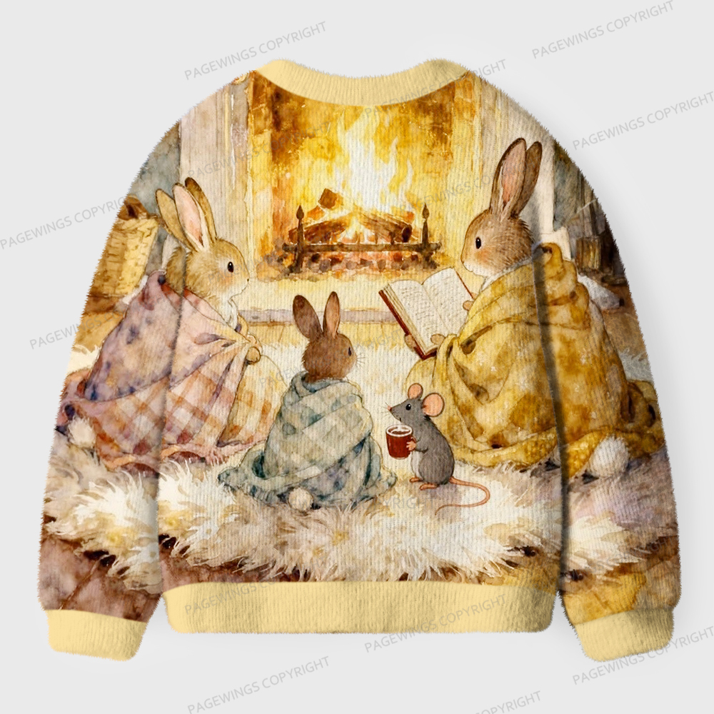 Pagewings Rabbit Loves Reading Unisex Ugly Cardigan Sweaters