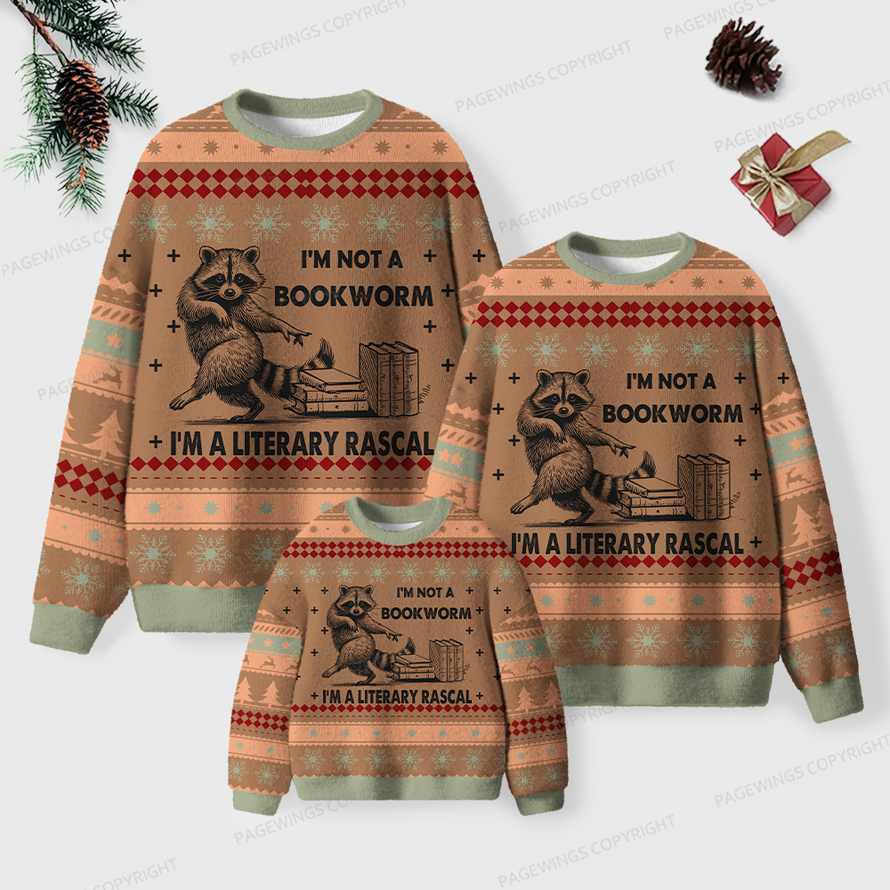 Pagewings I'm Not A Bookworm I'm A Literary Rascal Unisex Ugly Knit Sweatshirt
