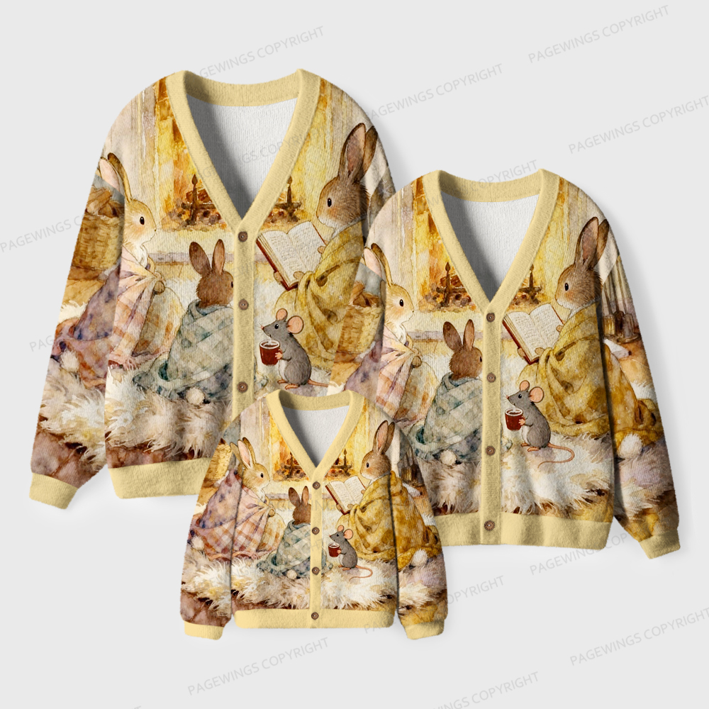 Pagewings Rabbit Loves Reading Unisex Ugly Cardigan Sweaters