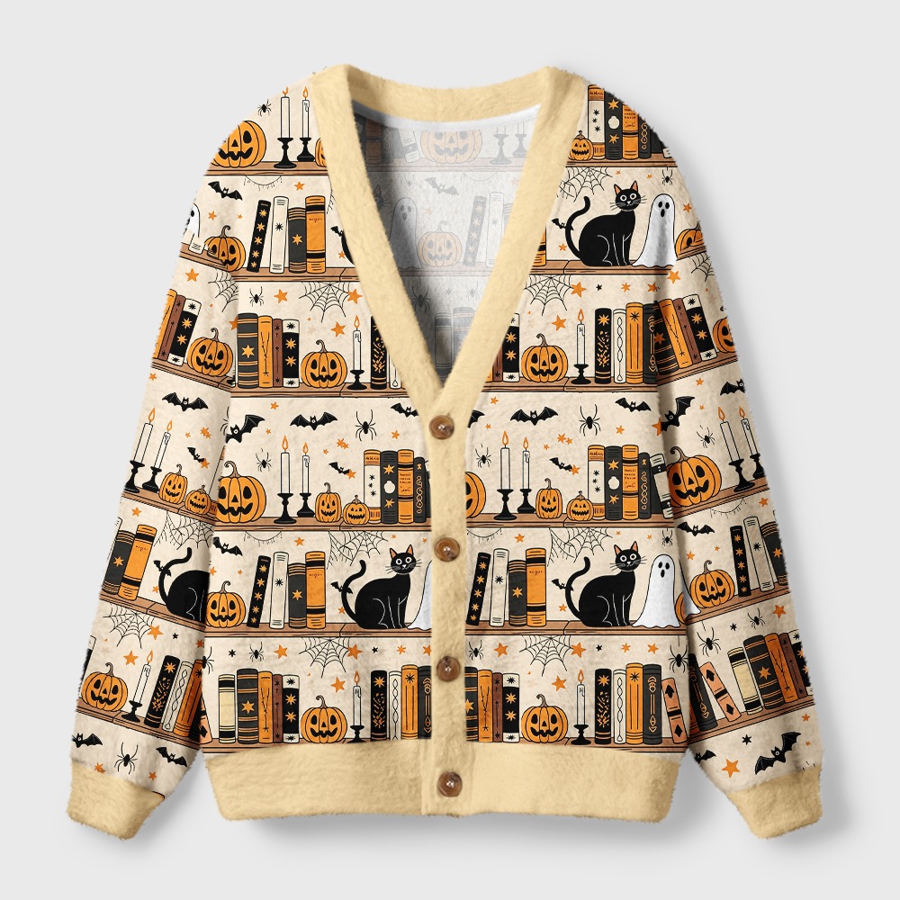 Pagewings Halloween Bookish Light Knit Unisex Cardigan Sweaters