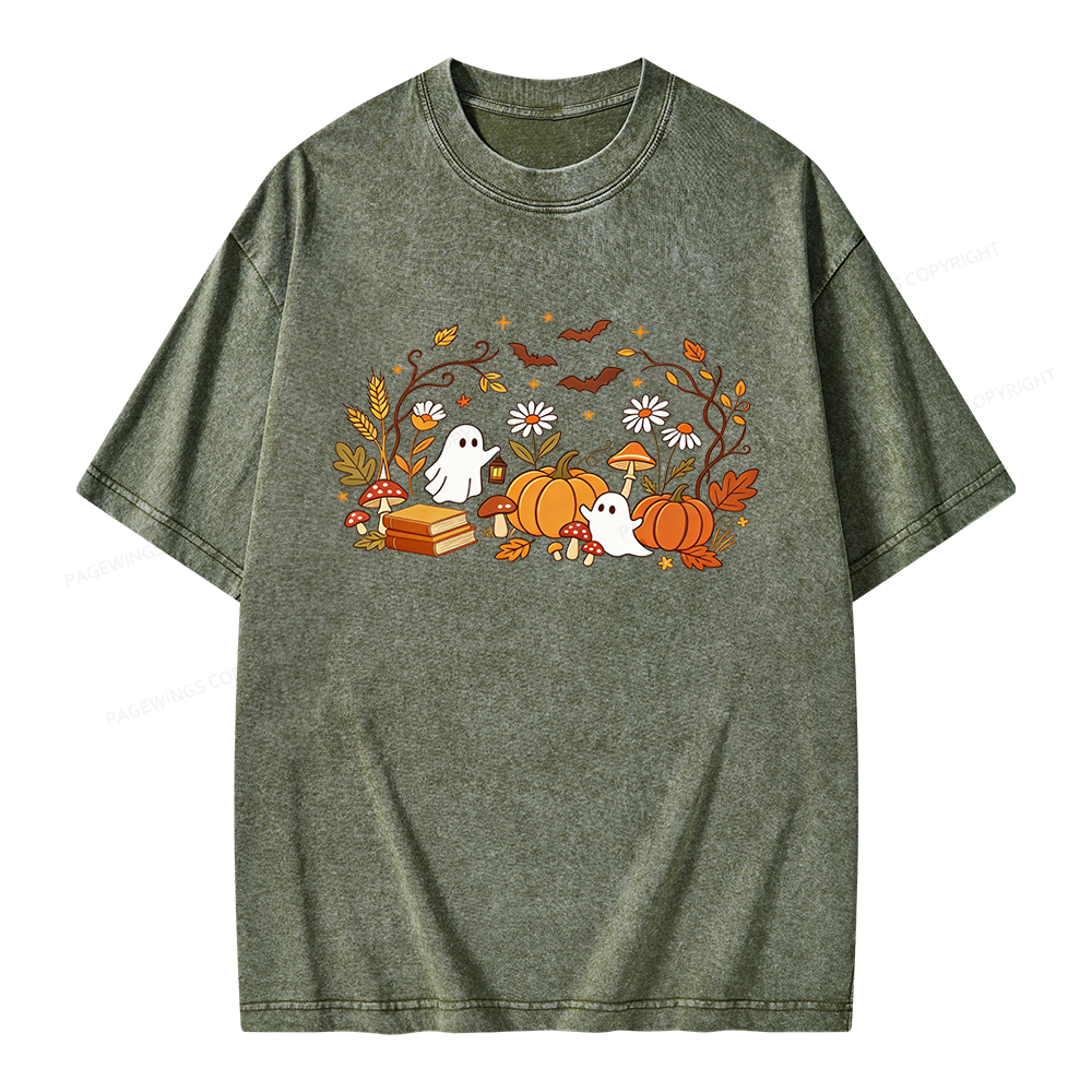 Pagewings Halloween Ghost Unisex Washed T-shirt