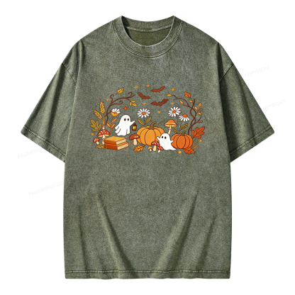 Pagewings Halloween Ghost Unisex Washed T-shirt