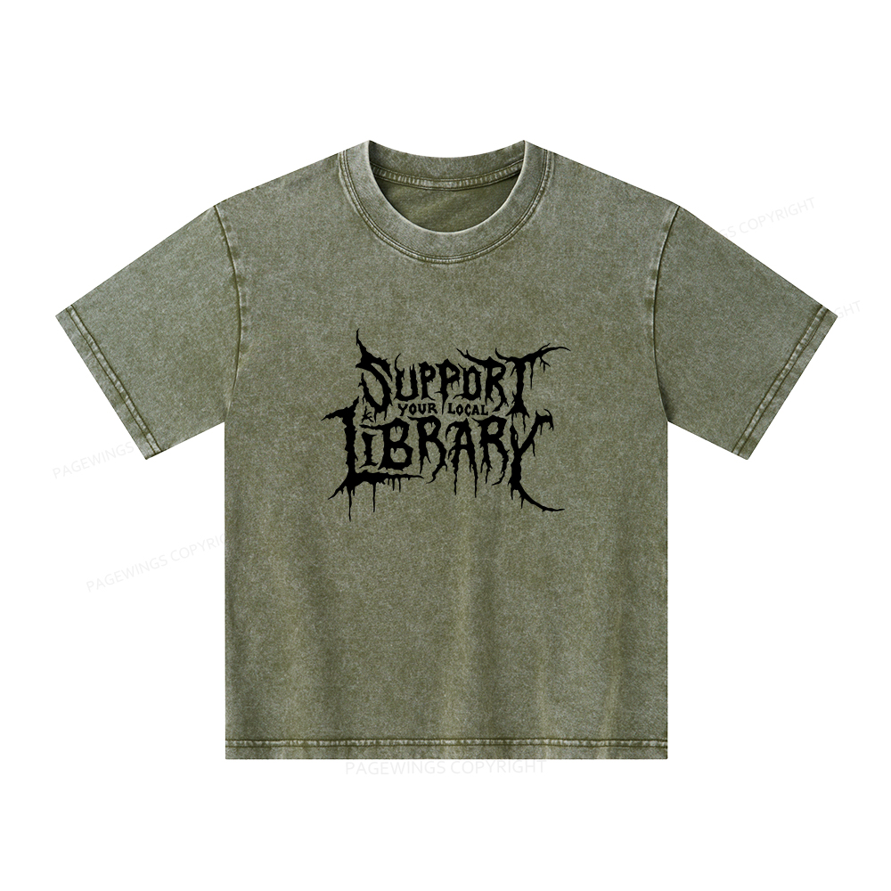 Pagewings Support Your Local Library Unisex Kids Washed T-shirt
