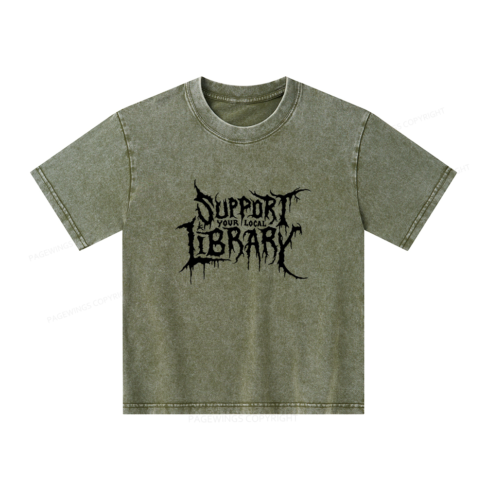 Pagewings Support Your Local Library Unisex Kids Washed T-shirt