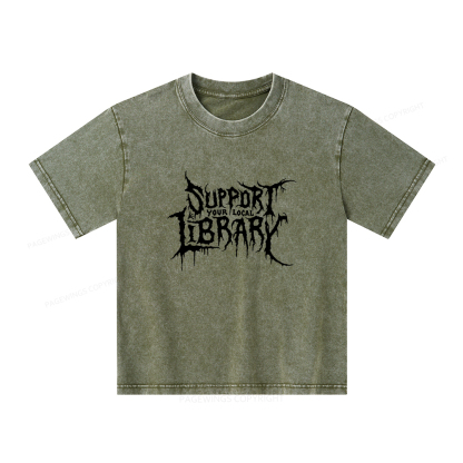 Pagewings Support Your Local Library Unisex Kids Washed T-shirt