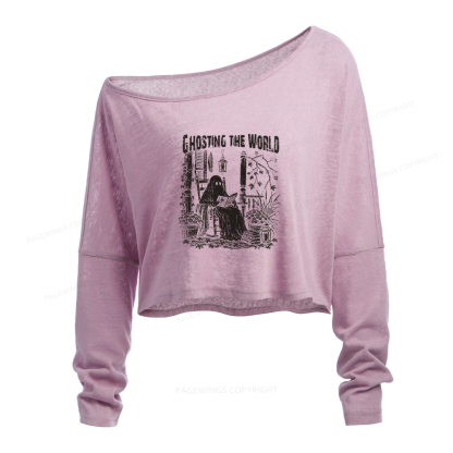 Pagewings Ghosting The World Slouchy Long Sleeve Off Shoulder T-shirt
