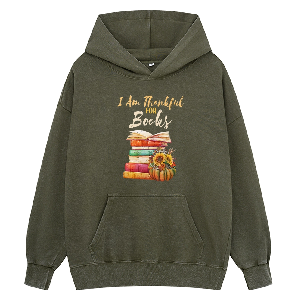Pagewings Thanksgiving I‘m Thankful For Books Unisex Washed Hoodie