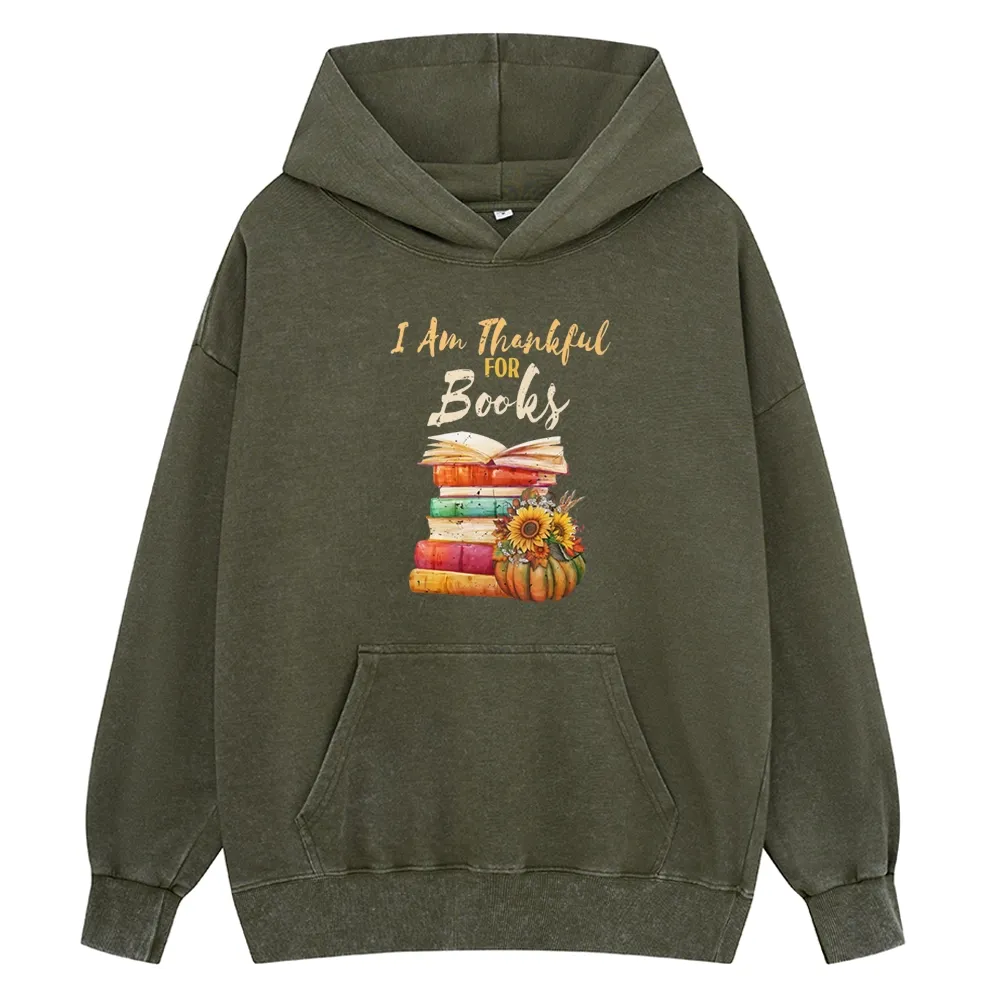 Pagewings Thanksgiving I‘m Thankful For Books Unisex Washed Hoodie