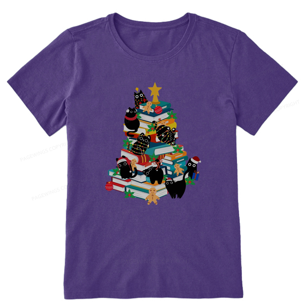 Pagewings Cute Cats Books Christmas Tree Unisex Classic T-shirt
