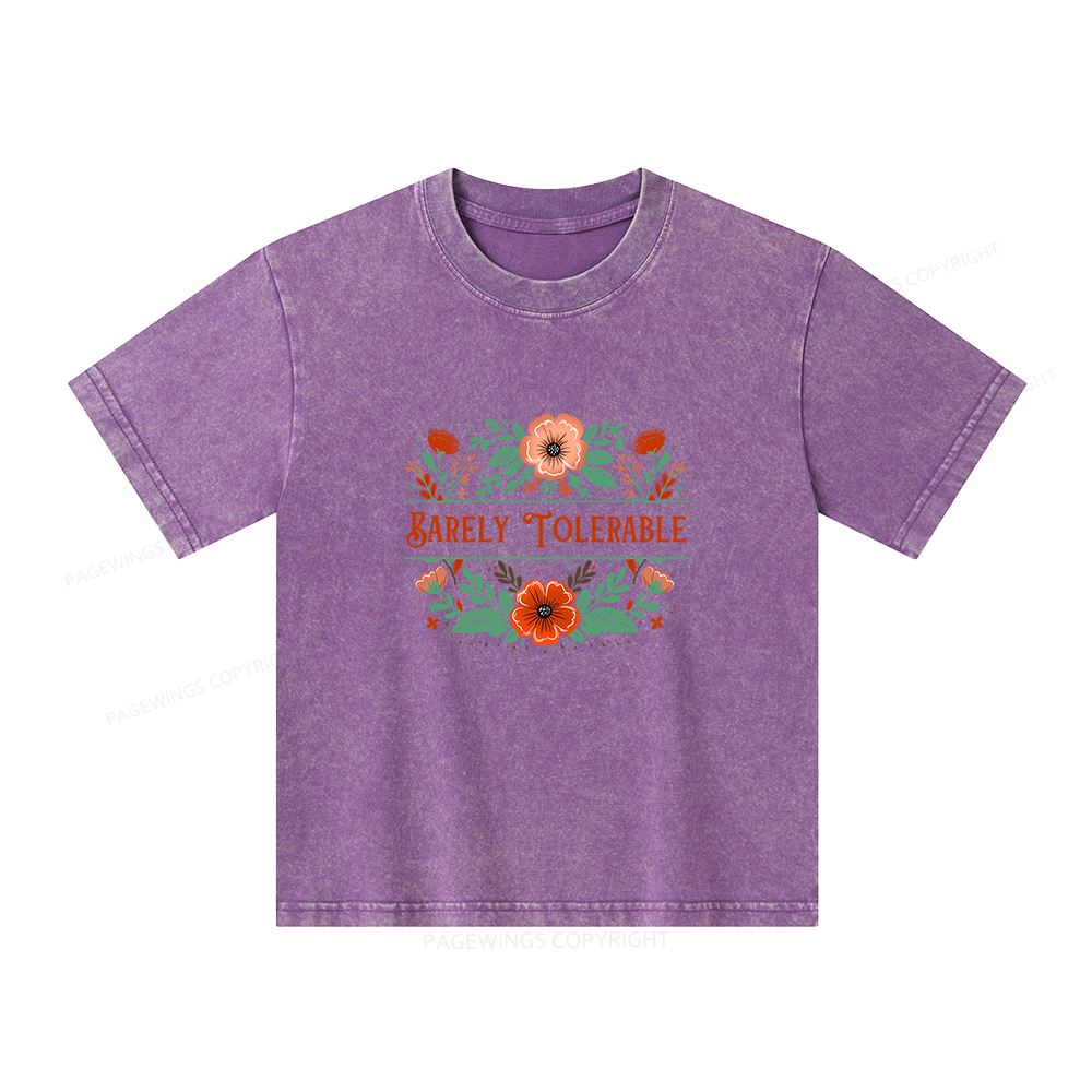 Pagewings Barely Tolerable Book Lover Bookish Unisex Kids Washed T-shirt