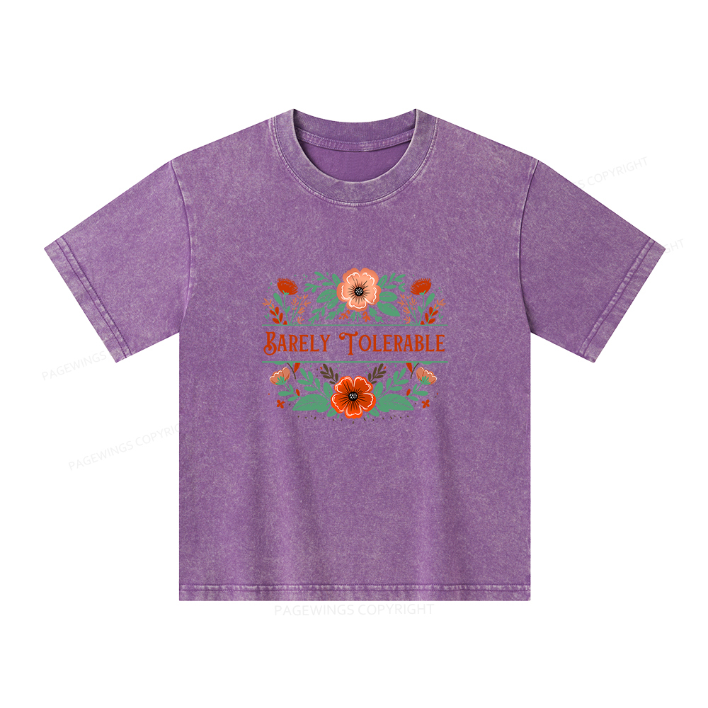 Pagewings Barely Tolerable Book Lover Bookish Unisex Kids Washed T-shirt