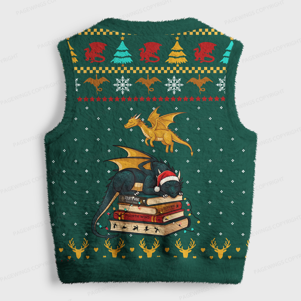 Pagewings Book Dragon V-Neck Ugly Knit Vest