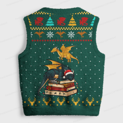 Pagewings Book Dragon V-Neck Ugly Knit Vest