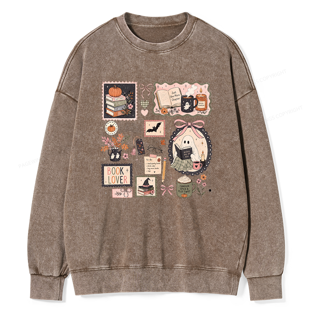 Pagewings Halloween Book Club Unisex Washed Sweatshirt