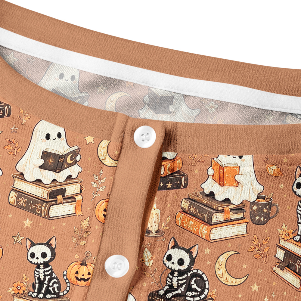 Pagewings Halloween cat reading Crew Neck Cardigan Sweaters