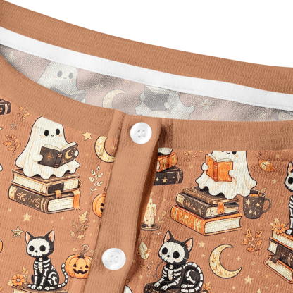 Pagewings Halloween cat reading Crew Neck Cardigan Sweaters