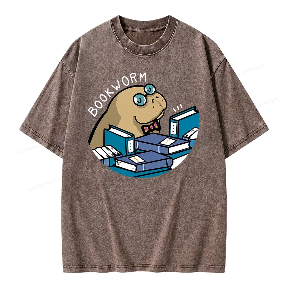 Pagewing Books Worm Unisex Washed T-shirt