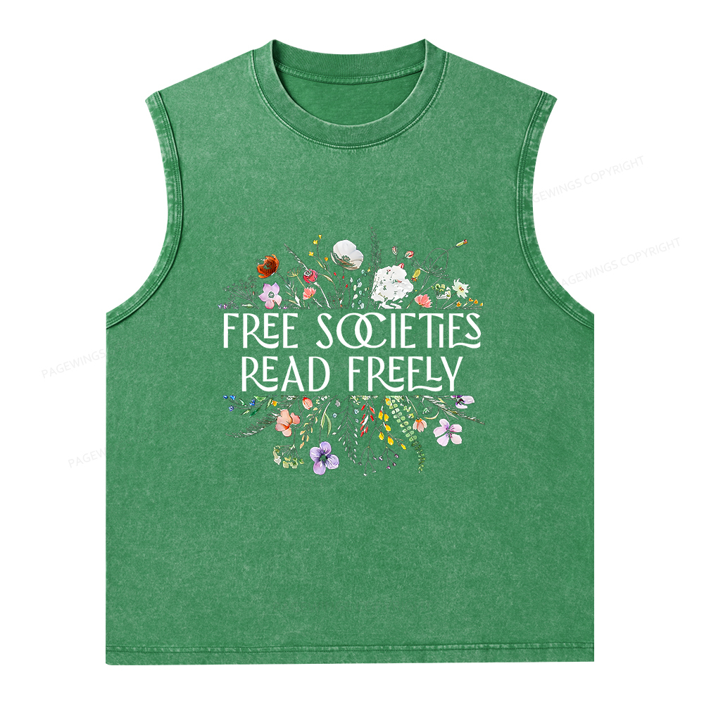 Pagewings Free Societies Read Freely Unisex Washed Tank Top