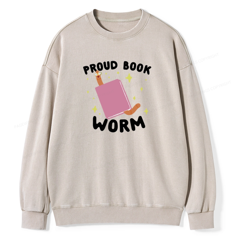 Pagewings Proud Book Worm - Book lover Unisex Washed Sweatshirt