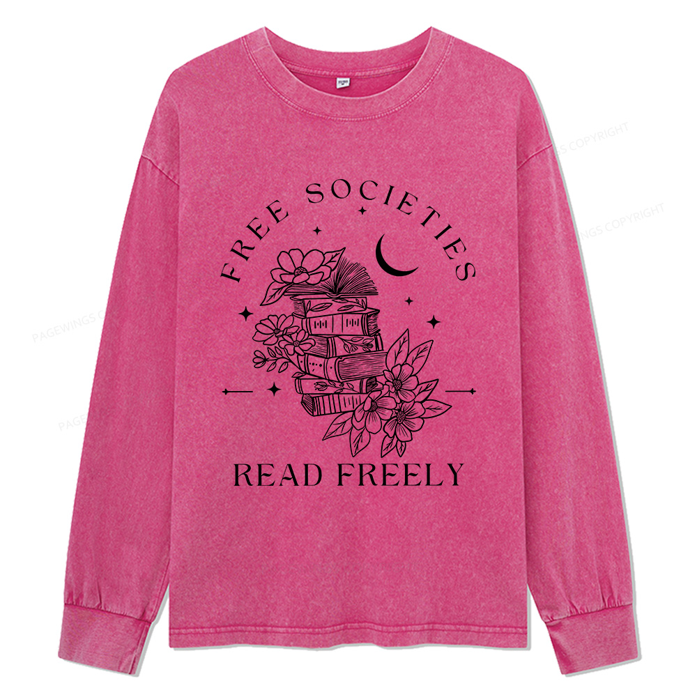 Pagewings Free Societies Read Freely Unisex Washed Long Sleeve T-shirt