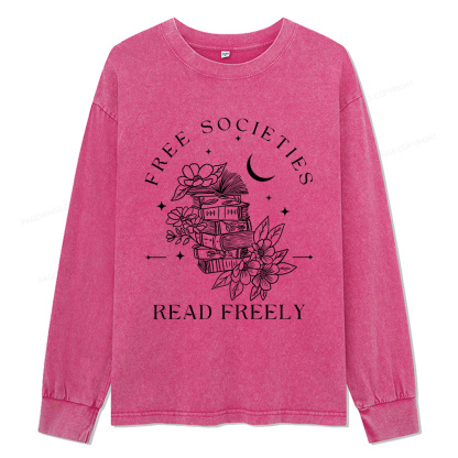 Pagewings Free Societies Read Freely Unisex Washed Long Sleeve T-shirt