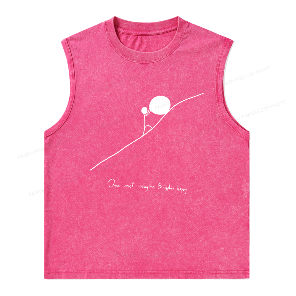 Pagewings One Must Imagine Sisyphus Happy Unisex Washed Tank Top