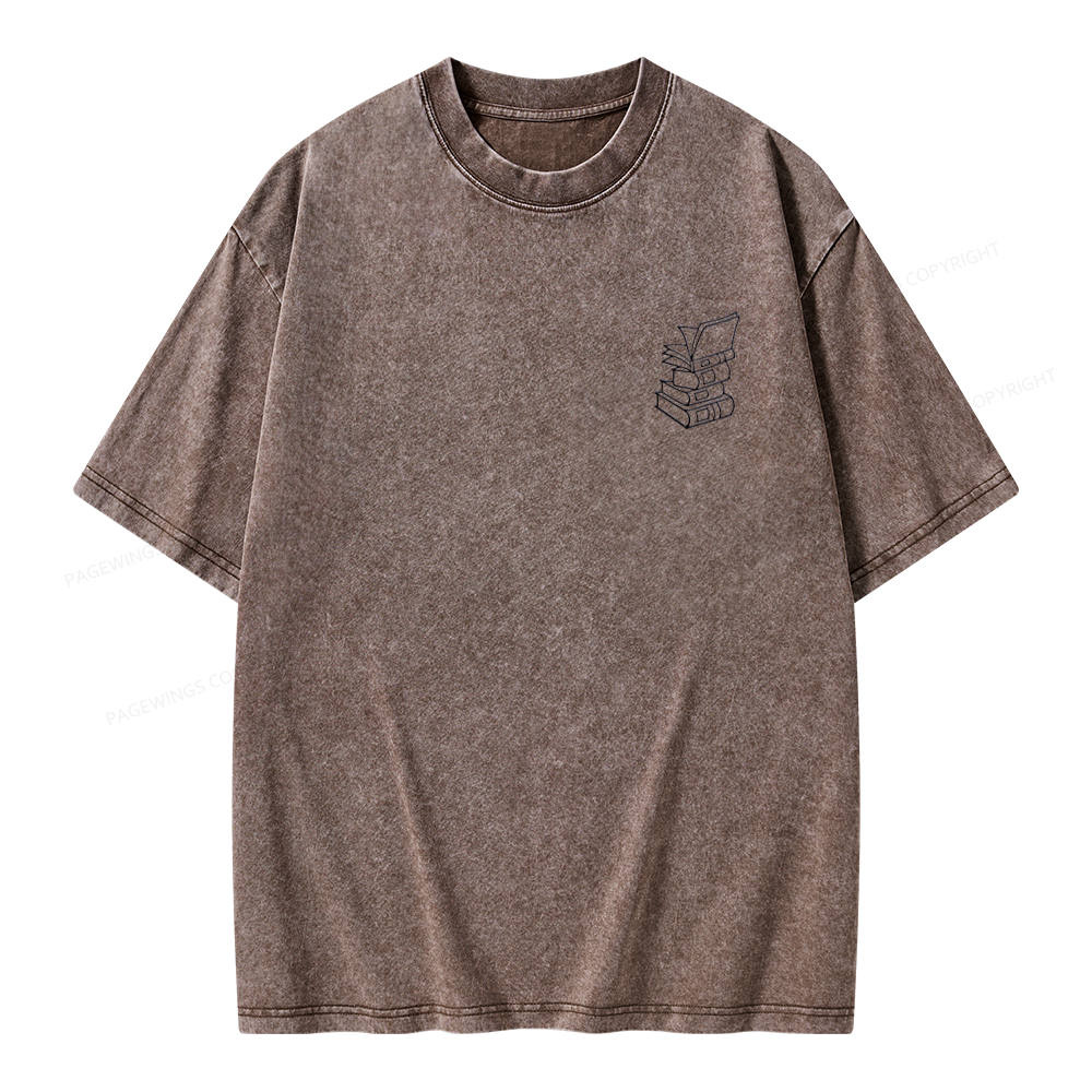 Pagewings Embroidered Stack of Books Unisex Washed T-shirt