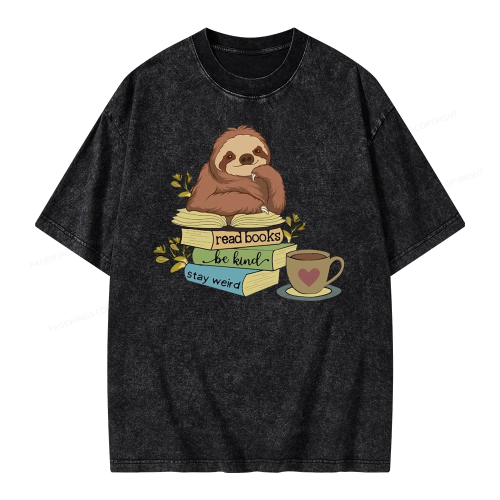 Pagewings Sloth Reading Unisex Washed T-shirt