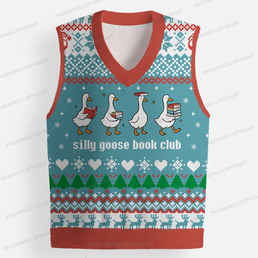 Pagewings Silly Goose Book Club Unisex V-Neck Ugly Knit Vest