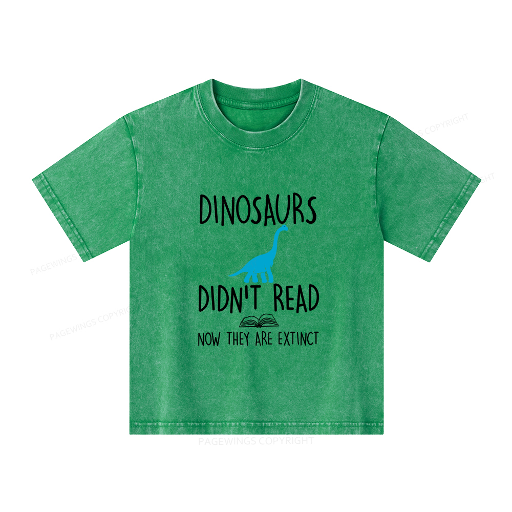 Pagewings Dinosaurs Unisex Kids Washed T-shirt