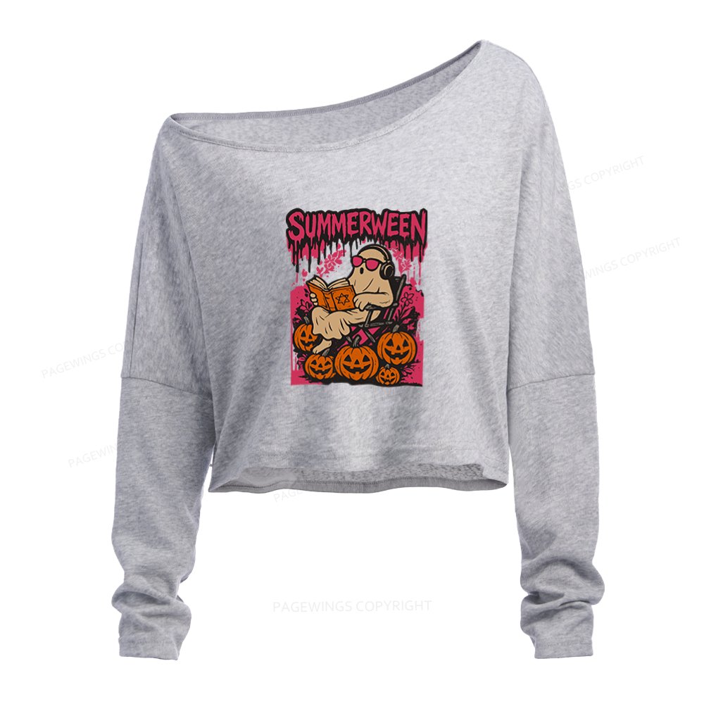 Pagewings Summerween Halloween Slouchy Long Sleeve Off Shoulder T-shirt