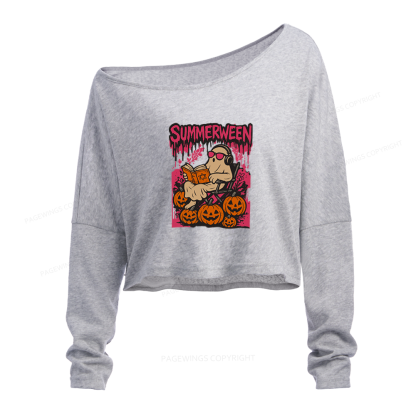 Pagewings Summerween Halloween Slouchy Long Sleeve Off Shoulder T-shirt