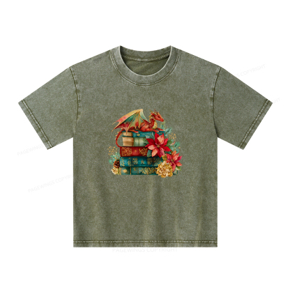 Pagewings Christmas Book Dragon Unisex Kids Washed T-shirt