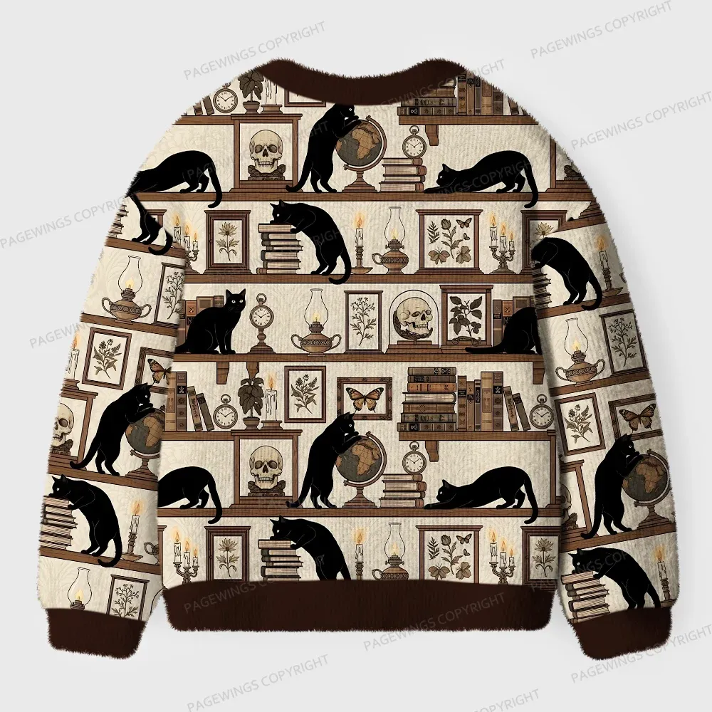 Pagewings Cats And Books Cardigan Unisex Ugly Cardigan Sweaters