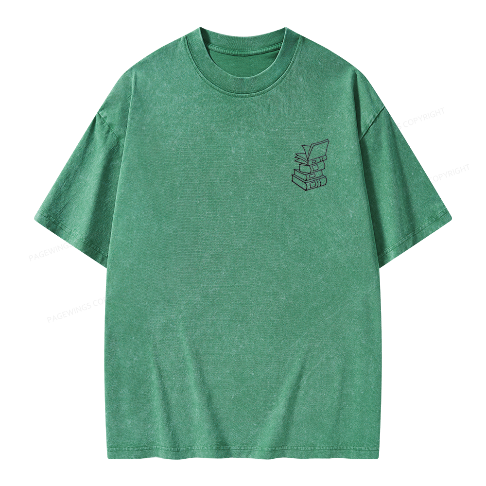 Pagewings Embroidered Stack of Books Unisex Washed T-shirt