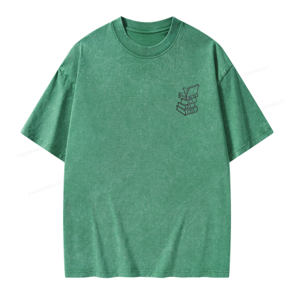 Pagewings Embroidered Stack of Books Unisex Washed T-shirt