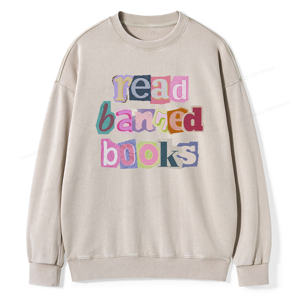 Pagewings Read Banned Books Unisex Washed Sweatshirt