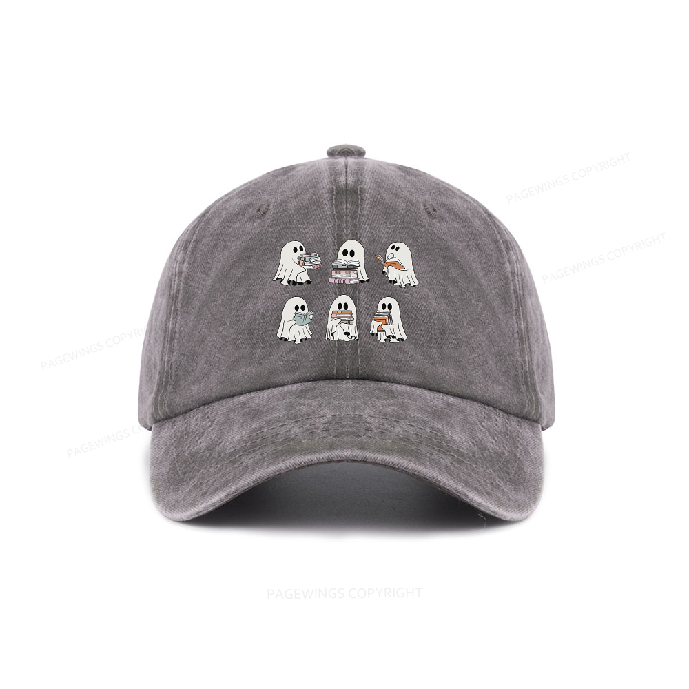 Pagewings Ghost Reading Halloween Washed Cap