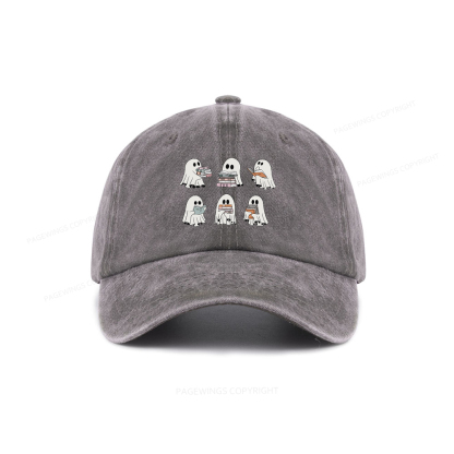 Pagewings Ghost Reading Halloween Washed Cap