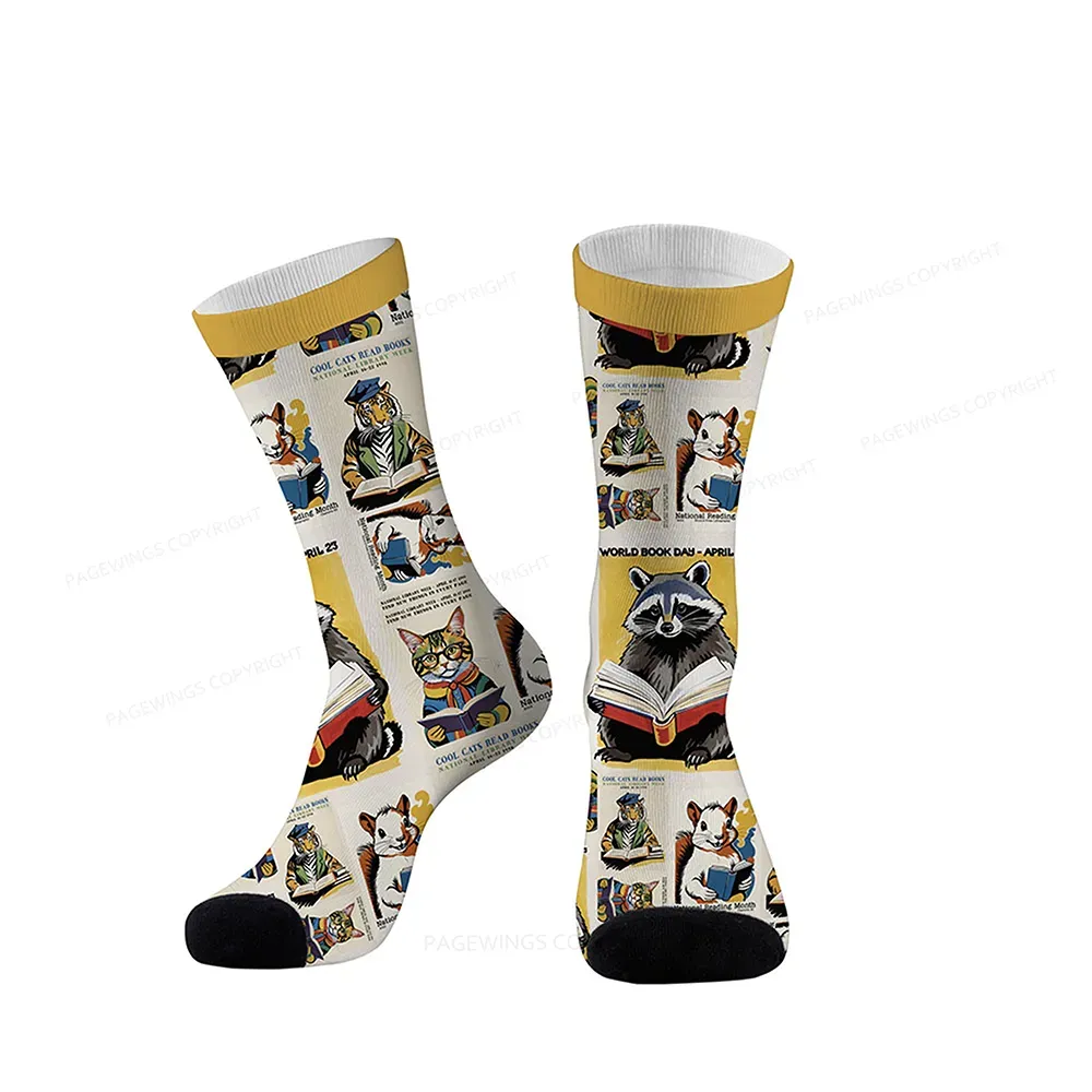 Pagewings Cool Cats Read Books National Library Week Socks