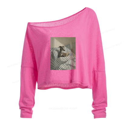 Pagewings Greyhound Dog Slouchy Long Sleeve Off Shoulder T-shirt