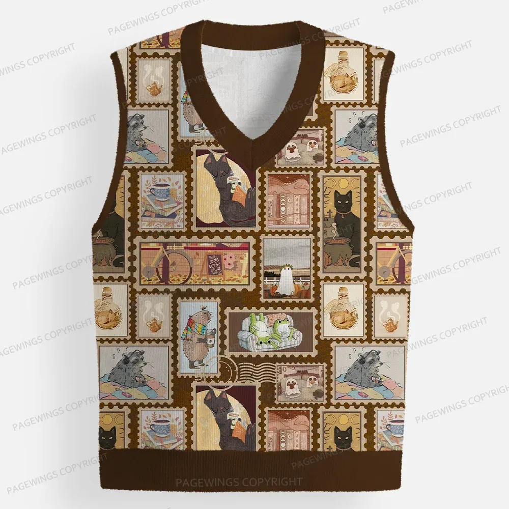 Pagewings Just Animals Who Love Reading Unisex V-Neck Ugly Knit Vest