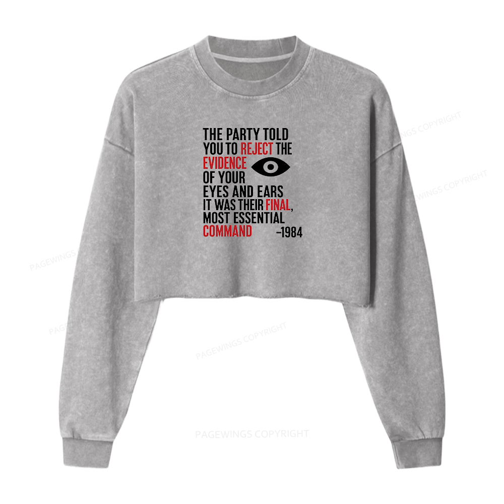 Pagewings Dystopia Quote Washed Crop Sweatshirt