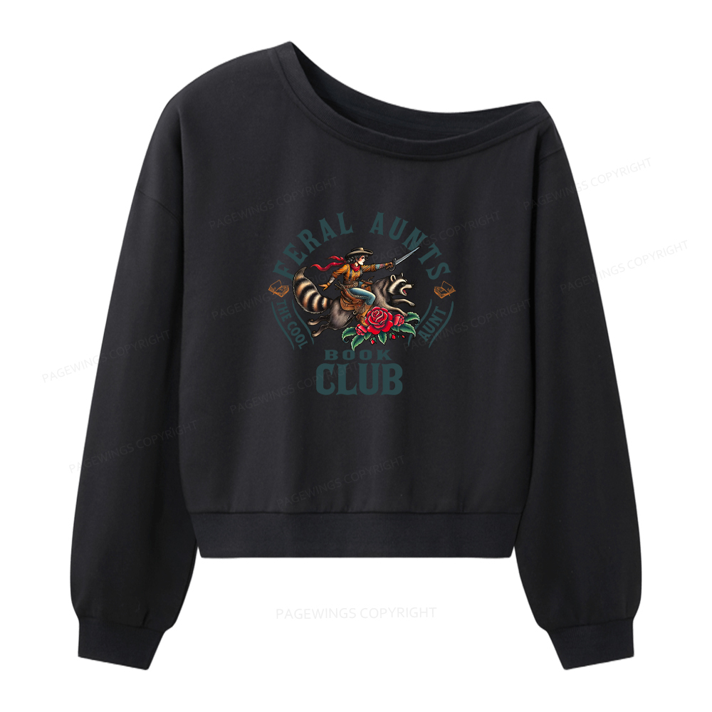 Pagewings Feral Aunt Social Book Club Women Off Shoulder Sweatshirt