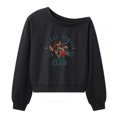 Pagewings Feral Aunt Social Book Club Women Off Shoulder Sweatshirt