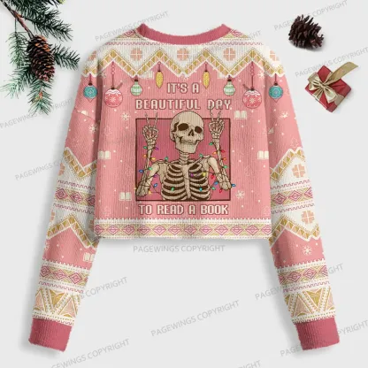 Pagewings It's A Beautiful Day To Read A Book Women Ugly Crop Sweatshirt