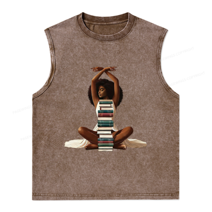 Pagewings Black Girl Reading Unisex Washed Tank Top